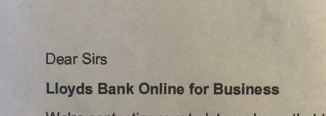 ChamberlainAbi's tweet photo. @LloydsBank do you think it's time to get rid of the old-fashioned phrase 'Dear Sirs' when addressing company directors? We've come a long way and this just seems like a huge step backwards. Perhaps it's time for a change? #change #WomenInBusiness #positivechange #movement https://t.co/X8eFw2jbyO
