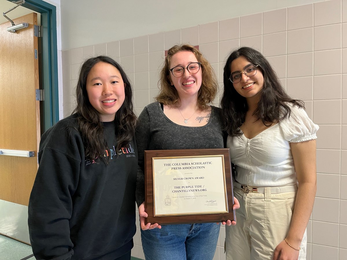 Congratulations to <a href="/chantillynews/">The Purple Tide</a> staff (including two <a href="/CHSWritingCntr/">CHSWritingCenter</a> tutors below!) for receiving the Silver Crown Award from <a href="/CSPA/">Columbia Scholastic Press Association</a>- continued excellence. We are so proud of you! 💜<a href="/Chantilly_HS/">Chantilly High School</a> #chantillypride