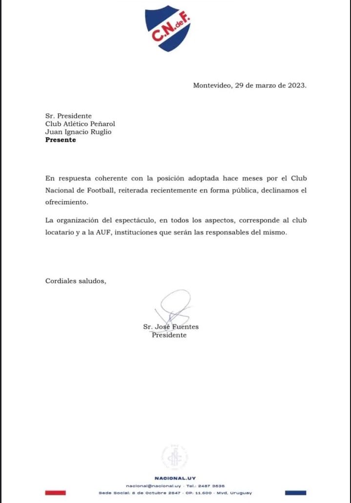 No queres que mi gente vaya a tu cancha ni queres aceptar venderle entradas a tu gente para que vaya a la mía. Que papelón Nacional de Montevideo