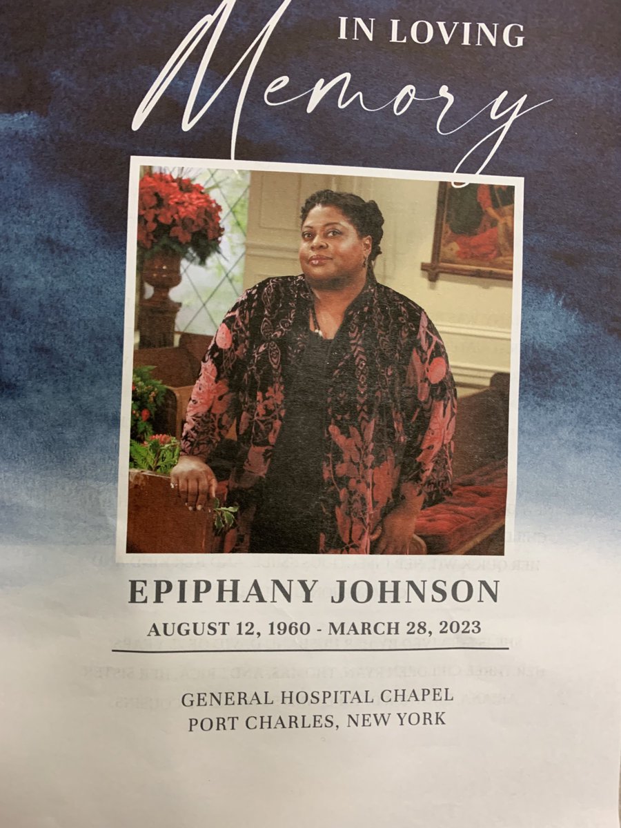 This is what’s happening today ⁦<a href="/GeneralHospital/">General Hospital</a>⁩ Please tune in to see how much we all loved #SonyaEddy #Epiphany I think she would like this episode to see and hear how much she was loved by all. ♥️ #gh60 ⁦<a href="/OfficialGHFC/">GHFC</a>⁩ ⁦<a href="/debbyoconnor/">Debby O'Connor</a>⁩