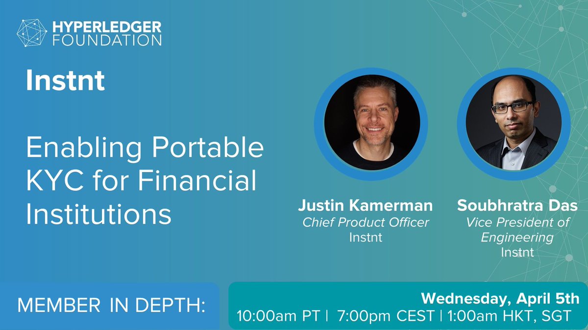 Instnt_org's tweet photo. Tired of repetitive KYC programs? Join us for an in-depth look at how Instnt Accessโข can revolutionize your onboarding process.
Register here: https://t.co/sszSqQiLk4
#KYC #Hyperledger #Instnt https://t.co/GTcZ4CuSmc