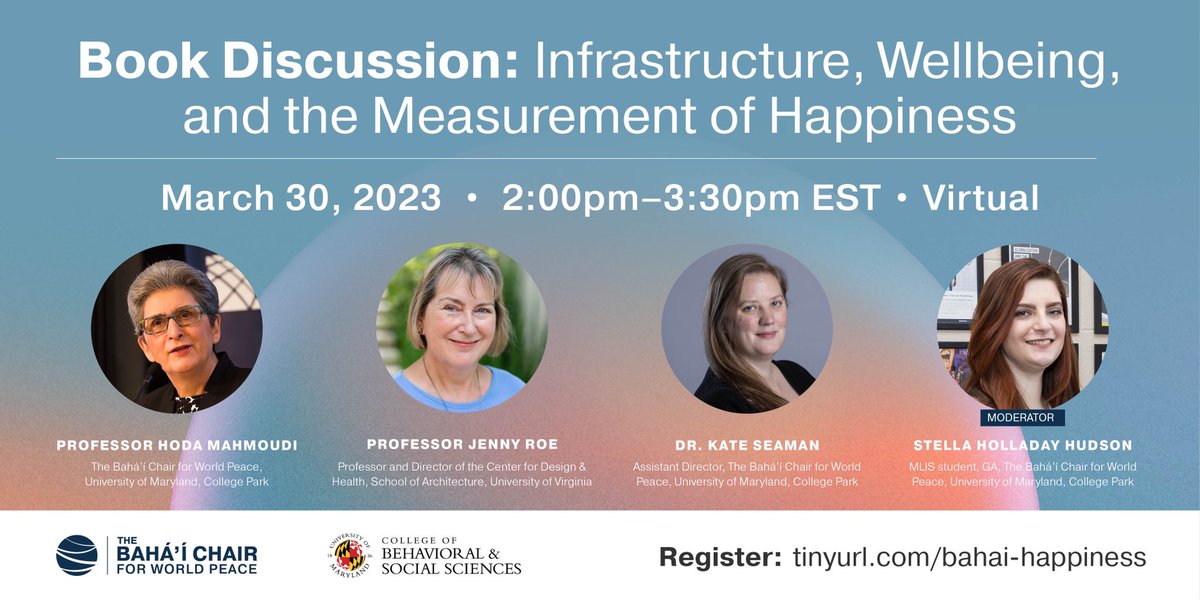 One more day to RSVP for our Book Discussion covering the recent volume: “Infrastructure, Wellbeing, and the Measurement of Happiness”.

To sign up for the virtual event click here: umd.zoom.us/webinar/regist…