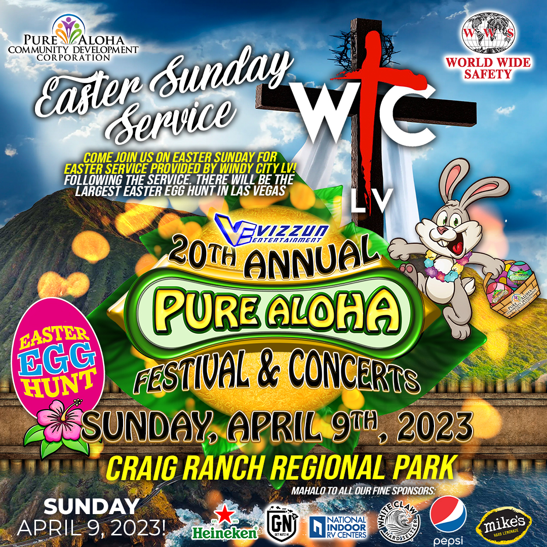 VizzunEnt's tweet photo. Sunday, April 9th is going to be BUSY
Sunday Service - Easter Egg Hunt for the keiki - Spawn Breezie - Fiji - Food - Carnival

Get your tickets 🎟️ https://t.co/offRuO0BnO

👉 Bring da OHANA! 🌺 

#purealoha #9thIsland #LasVegas #VegasFestival #hawaii  #mahalo #livealoha #Aloha https://t.co/R1YuDpkE4c
