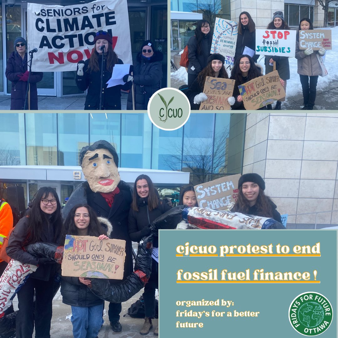 CUottawa's tweet photo. Throwback Wednesday! 🤍💚 CJCUO protest to #EndFossilFinance  in front of the Finance Minister's office!

Because hot girl summer should only be seasonal 😤✋ https://t.co/LLs0pYXI9C