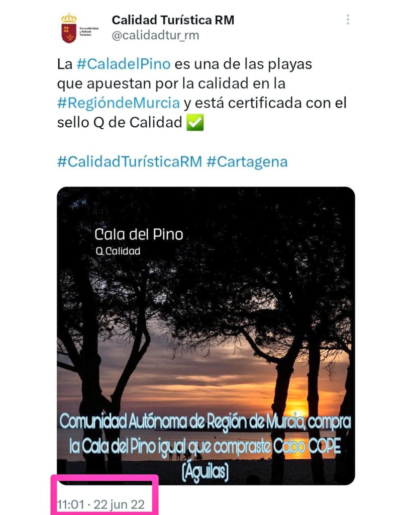 NuestroMarMenor's tweet photo. La #CalaDelPino muere bocado a bocado de la excavadora ARROLLO TODO.

Sin embargo, la Comunidad Autónoma podría comprarla como hizo con Cabo COPE de Águilas y protegerla.
¿Sabes por qué? Porque la venden turísticamente⬇️así

RETUITEA Y COMPARTE para que @LopezMirasF LA COMPRE🙏YA https://t.co/vr1hYGHiGn