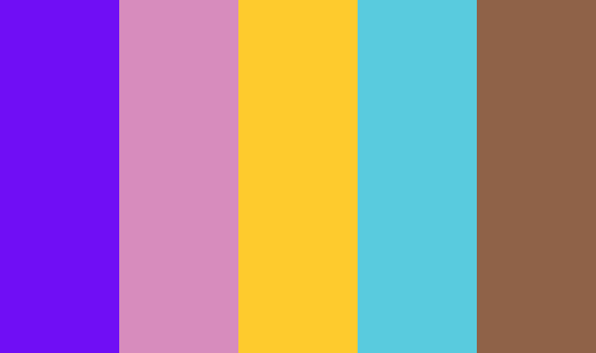 palette_gen's tweet photo. Creature Features 
 #700ef5 #d78cbd #fecb2d #59cbde #8f6248 https://t.co/QzLdYih6h5