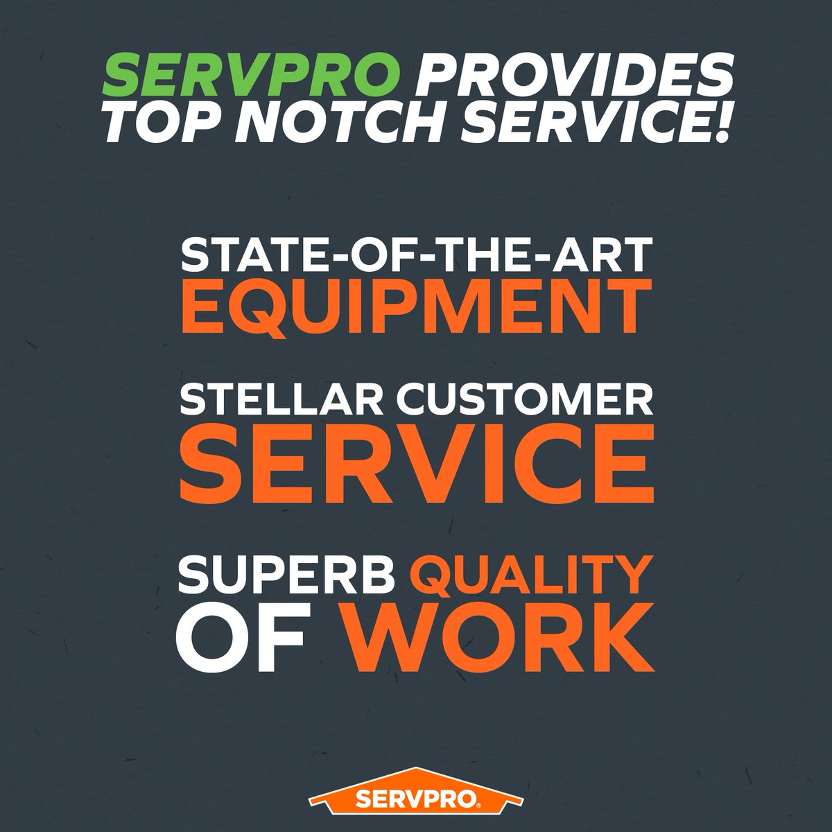 From state-of-the-art equipment, to stellar customer service, to quality work, our SERVPRO standard is nothinig but excellence. Give our SERVPRO team a call today for all of your restoration needs!