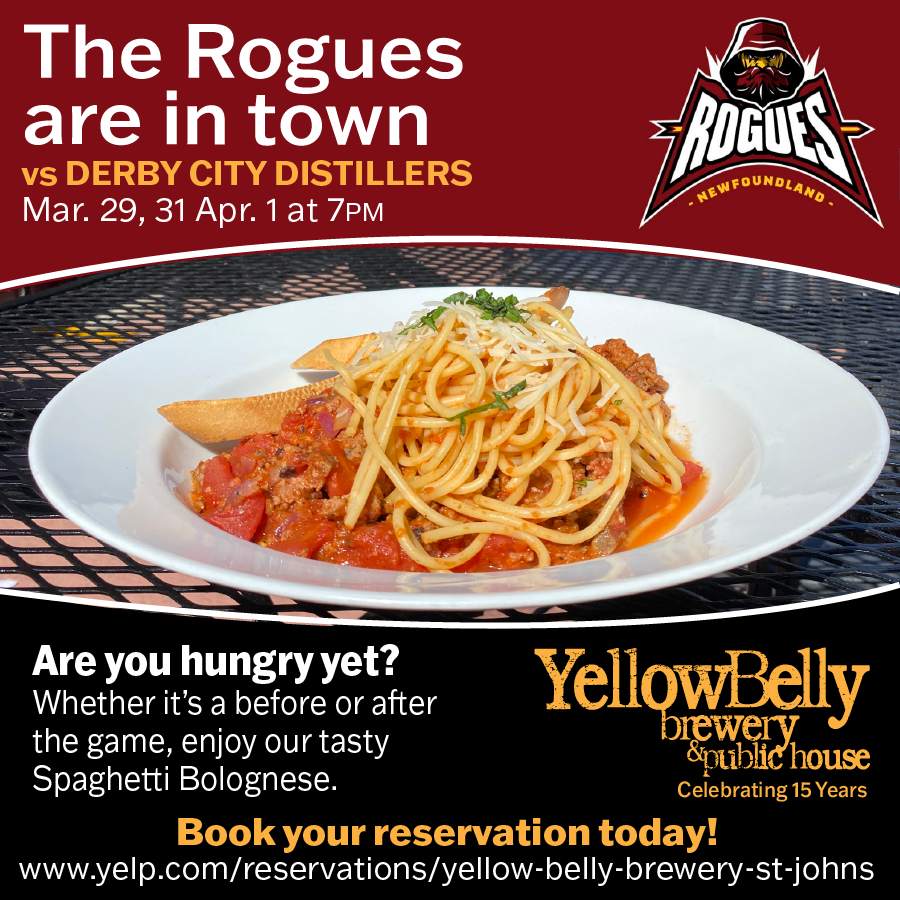 Yellowbellybrew's tweet photo. Stop by YellowBelly before or after tonight's game to enjoy a delicious meal like our Spaghetti Bolognese!🍝🏀

#gameday #basketball #rogues #yellowbelly #downtownstjohns https://t.co/N9cNdwKGem