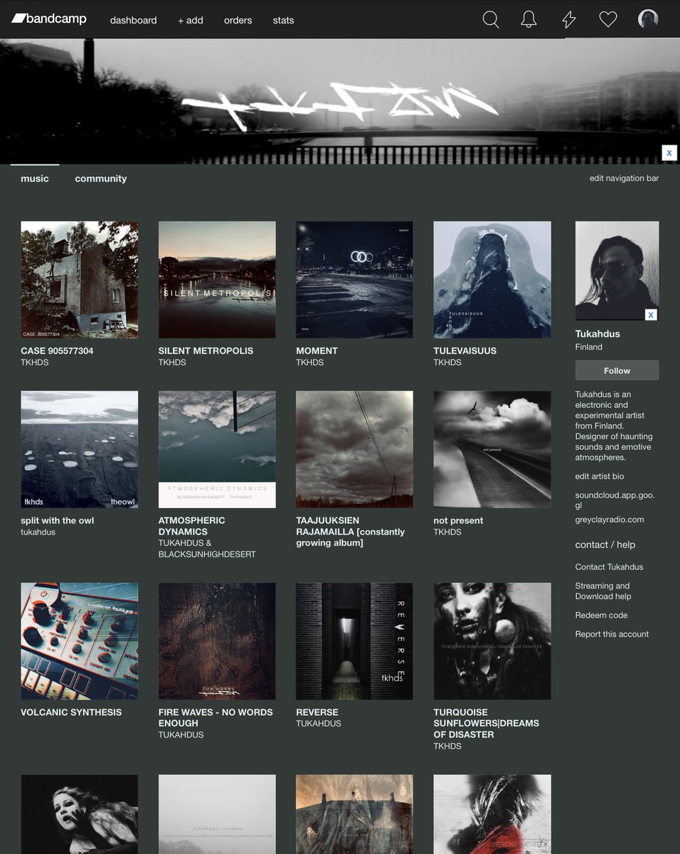 Alternative soundscapes for those who needs something different…. tukahdus.bandcamp.com
#soundscapes #alternative #electronic #darkambient #drones #minimal #fieldrecordings