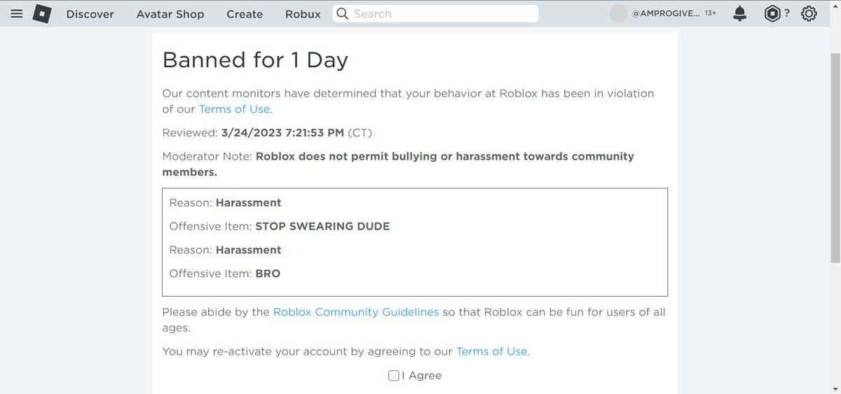 RobloxGamer0231's tweet photo. @Roblox @SharkBloxYT 
are u kidding me roblox moderation? I just reported a swearer but my alt account got banned :/ 
#robloxmoderation #roblox #robux  #robloxissues https://t.co/tptppzXEZ8