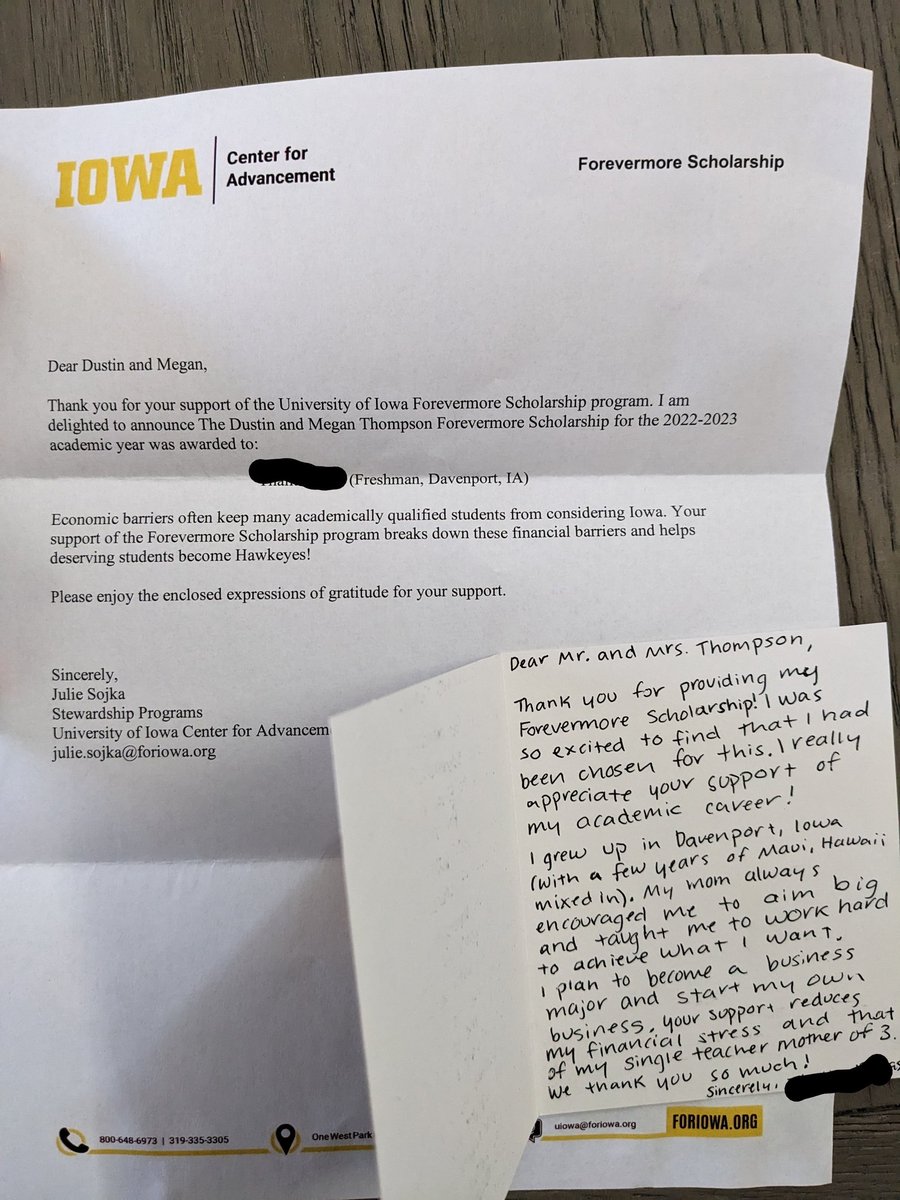 What a powerful impact a Forevermore Scholarship makes at @uiowa! #1DayForIowa