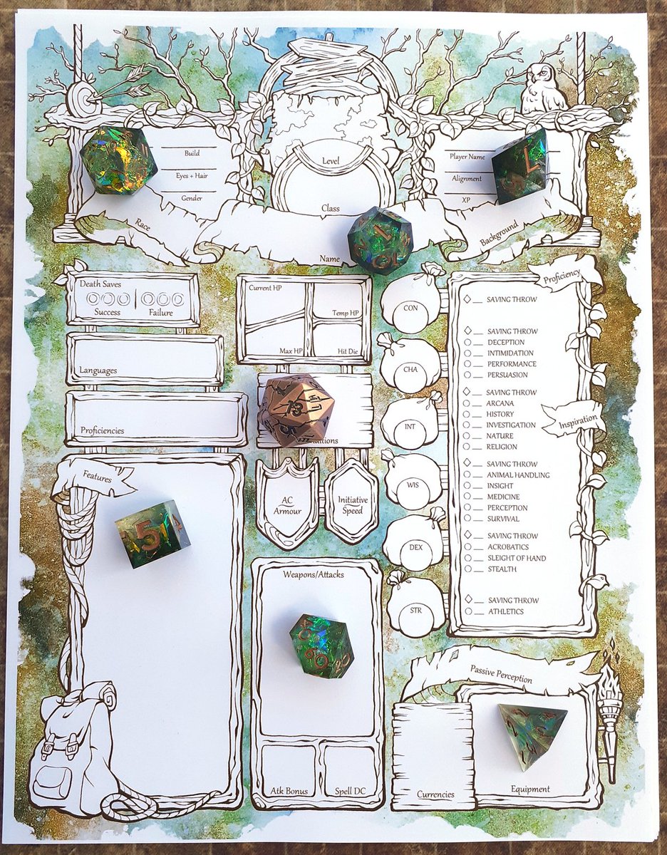Sillustrate's tweet photo. Looking for a snazzy custom character sheet for your highly specific D&amp;D character? My commissions are now open! Msg me here or on etsy to start the process✨ https://t.co/Sv0AIE5fc9