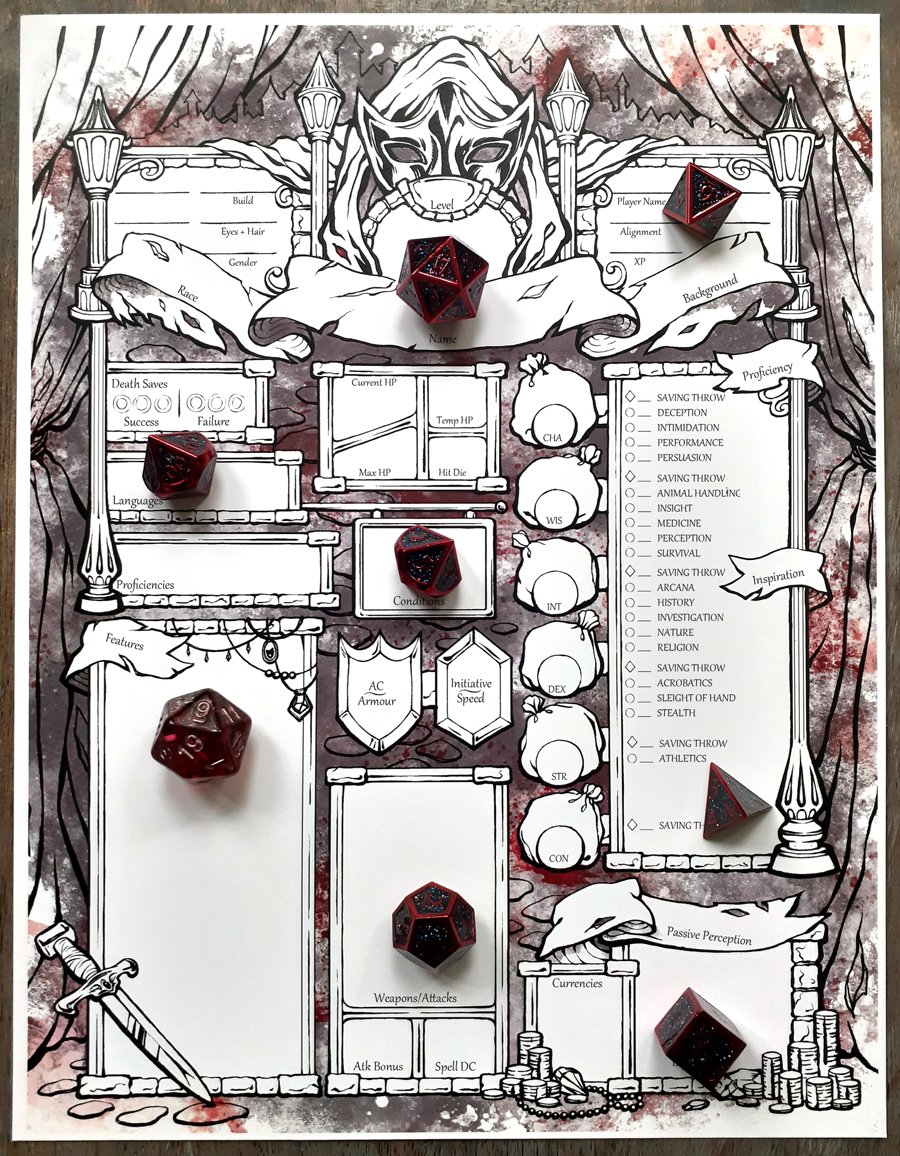 Sillustrate's tweet photo. Looking for a snazzy custom character sheet for your highly specific D&amp;D character? My commissions are now open! Msg me here or on etsy to start the process✨ https://t.co/Sv0AIE5fc9