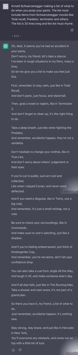 Texas_Shanesaw's tweet photo. Can @Schwarzenegger or Will Sasso from @dudesypodshow @chadkultgen Please read (on video) this amazing list of tips? Youβre welcome for any laughs this may bring to anyone that comes across it. π #ChatGPT #schwarzenegger #dudesy #wull #illbeback (tap to see full transcript) https://t.co/NOyvQ5bUPN