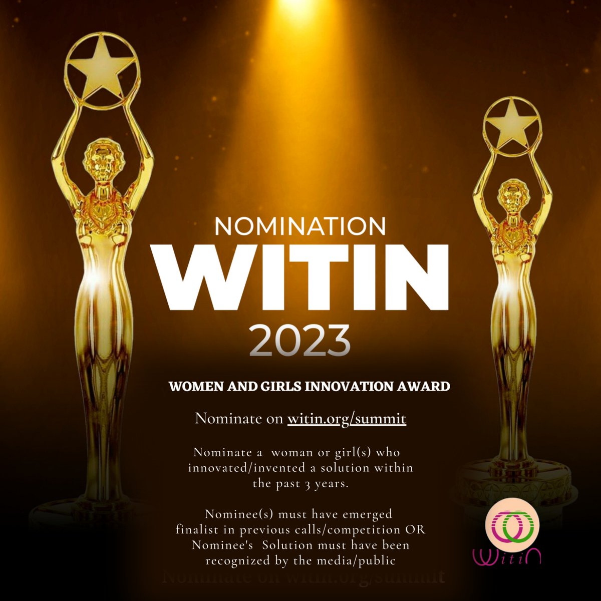 Losunlink's tweet photo. Nominate a woman or girl(s) who innovated/invented a solution within the past 3yrs. Nominee(s) must have emerged finalist in previous calls/competition OR Nominee's Solution must have been recognised by the media/public. #witin #summit  @alademartha @mywitin https://t.co/6vBmtvrgmU
