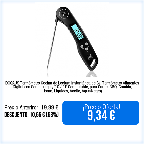 WebPromociones's tweet photo. 🛒📦⬇️Ver en Amazon⬇️📦🛒
https://t.co/7VokgC9gyE
DOQAUS Termómetro Cocina de Lectura instantánea de 3s, Termómetro Alimentos Digital con Sonda larga y ° C / ° F Conmutable, para Carne, BBQ, Comida, Horno, Liquidos, Aceite, Agua(Negro) https://t.co/3ibkAvWgGD