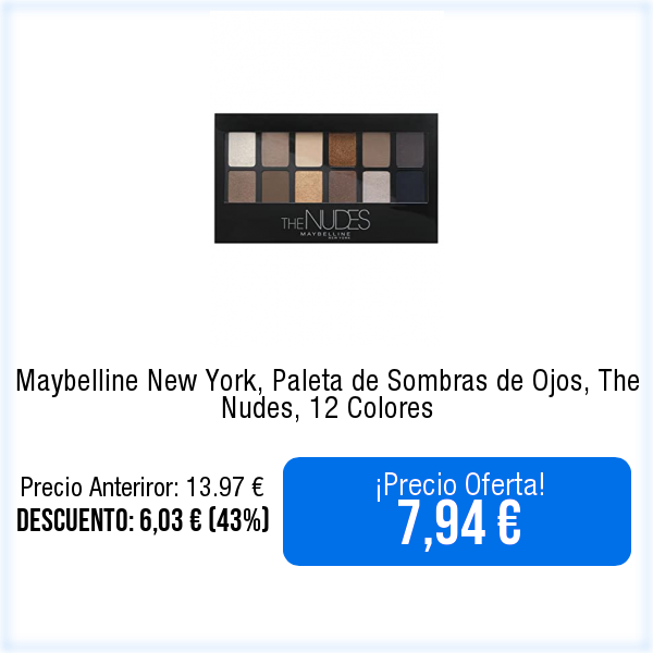 WebPromociones's tweet photo. 🛒📦⬇️Ver en Amazon⬇️📦🛒
https://t.co/2tatzVBksW
Maybelline New York, Paleta de Sombras de Ojos, The Nudes, 12 Colores https://t.co/E41O2ek3q9