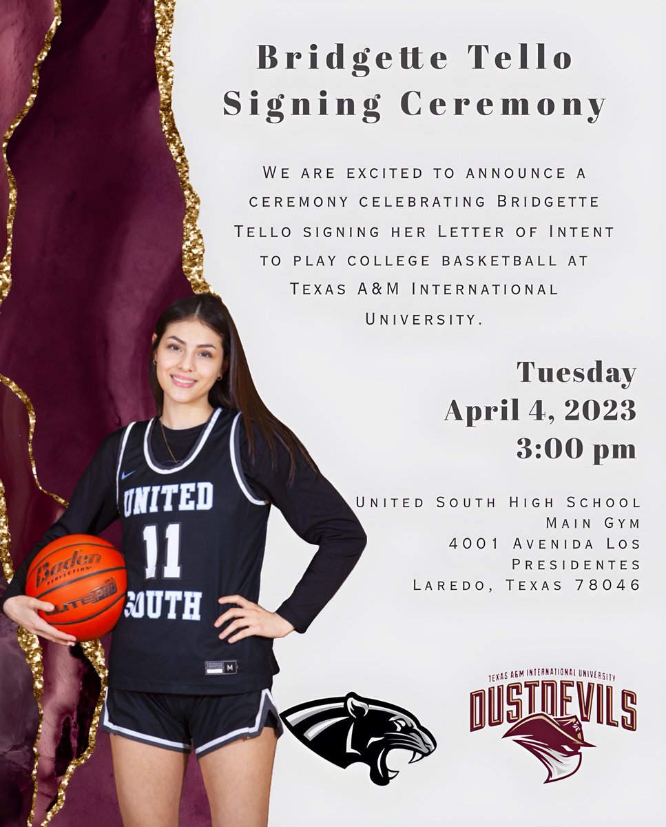 south_ladyball's tweet photo. BRIDGETTE TELLO WILL OFFICIALLY BE A DUST DEVIL 🌪️ We are excited to announce Bridgette will be continuing her basketball career at Texas A&amp;M International University. 🏀 Congratulations Bridgette! 👏🏻 Your Lady Panther Family is extremely proud of you! 🐾 https://t.co/Bhfzxnphee