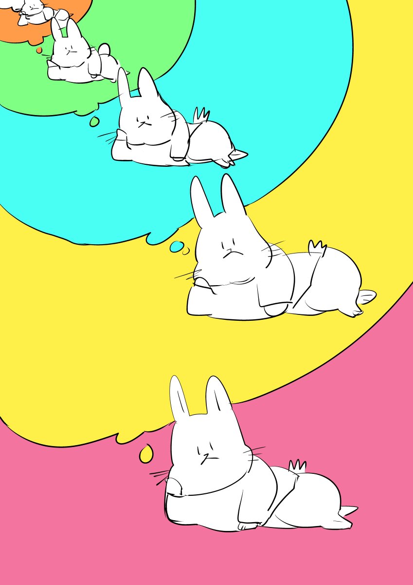 rabbit thought bubble imagining no humans dreaming animal pink background  illustration images