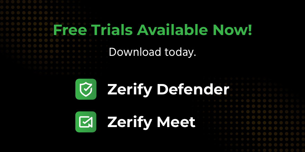 ZerifyOfficial's tweet photo. Unlock the power of secure video conferencing and PC protections before the hackers strike.
Download Zerify Meet and Zerify Defender today at https://t.co/MD81RVcQK9✅
#VideoConference #ZerifyMeet #ZerifyAPI #ZerifyDefender #ZRFY https://t.co/p5HlBdesfc