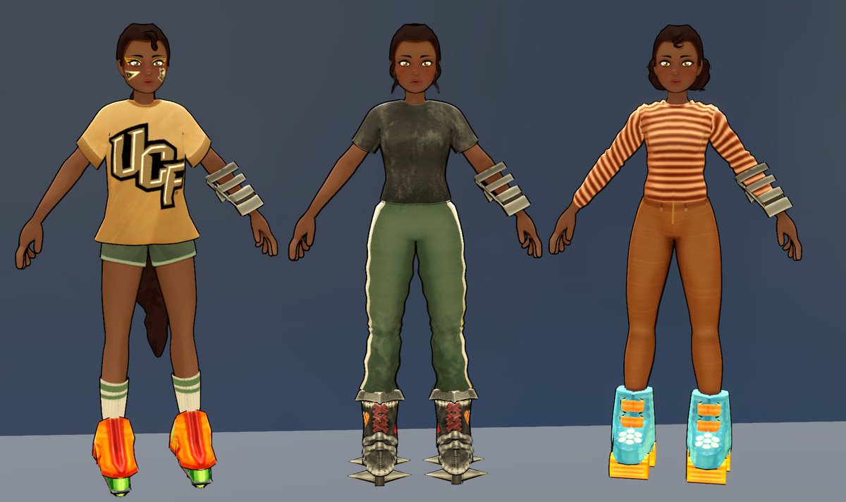 anarchy_interac's tweet photo. Introducing the newest feature of our upcoming game, character customization! Outfits and skates will be unlockable throughout the game to give Ariadna even more personality than she already has! 
#indiegame #indiegamedeveloper #RollingRevolt https://t.co/czUrLUKveN