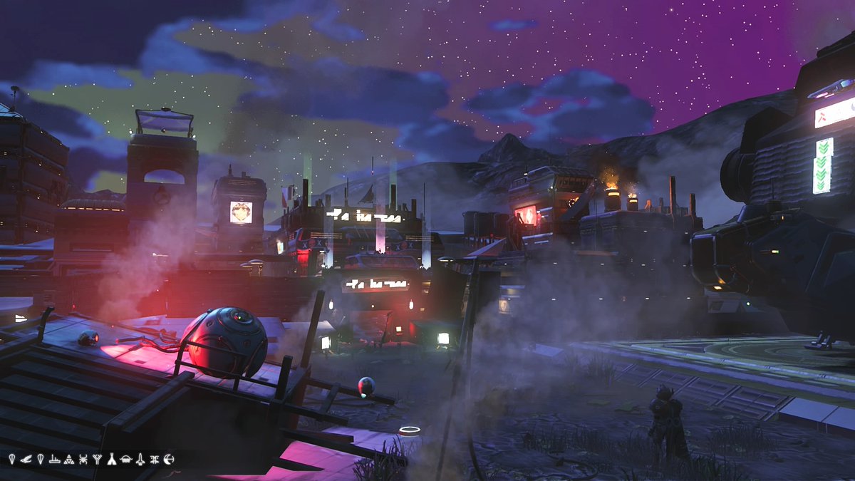 ScLoire's tweet photo. New base: Ilu Rabanyannan (Lost City in Vy'Keen)
A city built by scrap dealers around the remains of a crashed freighter on planet Bangr in the pirate system Bolinn XVIII.
(Glyphs in third pic)
#nomanssky #nmsbase @RoyalSpaceHub @NMSCord https://t.co/TkyCeIrnM8