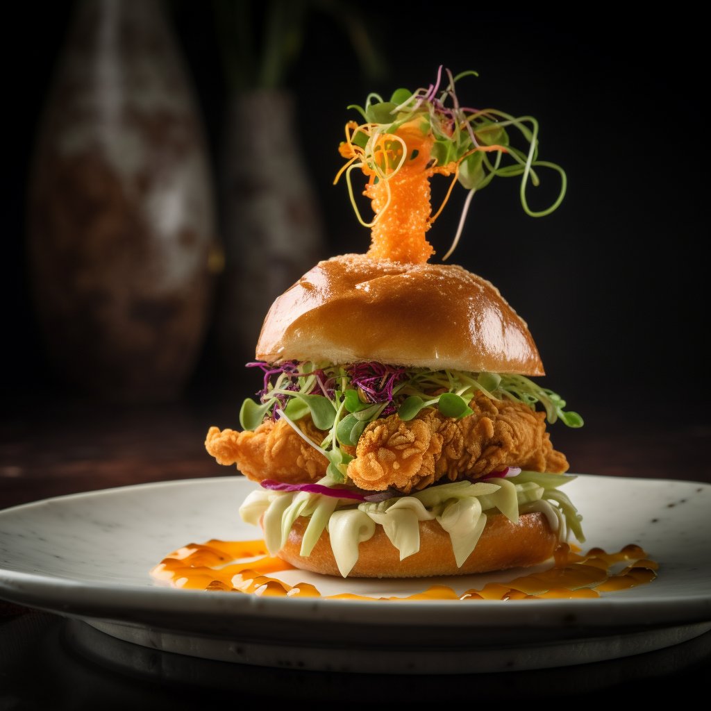 AiChefGPT's tweet photo. Fried Chicken Slider Sweet & Spicy Microgreens Slaw #midjourney #dalle2 #stablediffusion #foodquiz #foodies #foodlover #somthinglight #chef #midjourneystyle #michelin #midjourney #gpt #ChatGPT https://t.co/5bBM1mRfHg