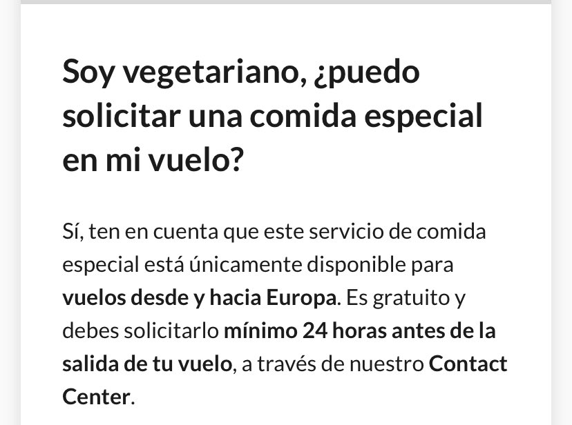 stevefcoe's tweet photo. @AviancaEscucha This FAQ below is also out of date and mind boggling. Only Europeans and Asians can request vegetarian options. I know tons of people from the Americas who don’t eat meat https://t.co/kv8RcSd70e