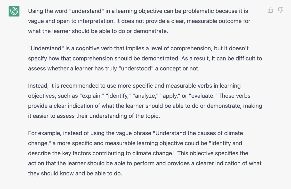 vijisathy's tweet photo. The non-5 year old version of why we shouldn't use understand in a learning objective is also quite good. https://t.co/vsjeXg2722