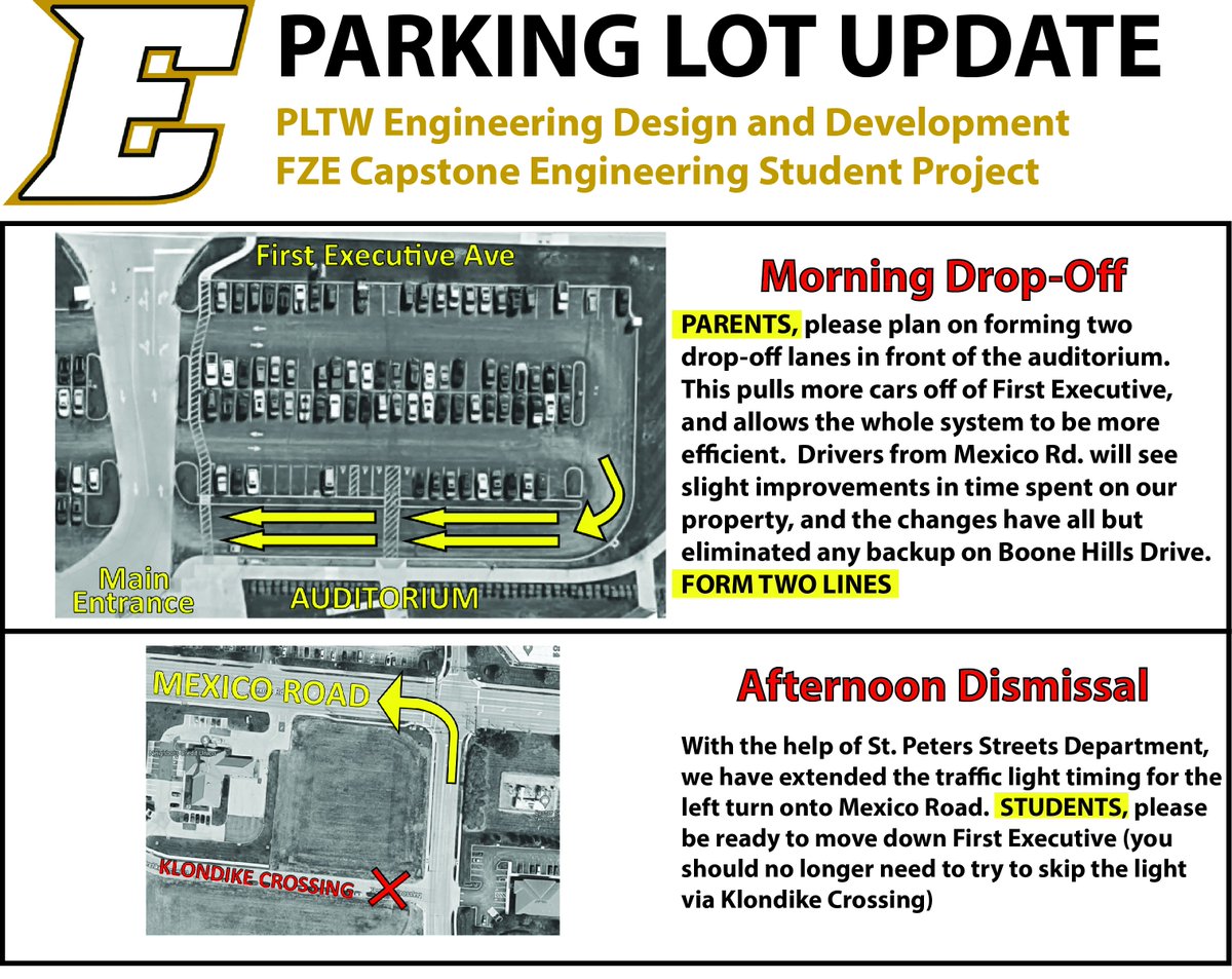 CoachLoutzFZE's tweet photo. 🚨🚨RETWEETS APPRECIATED🚨🚨
The @PLTWorg Capstone Engineering students have made updates to our tricky parking situation at FZE.  Please make note of the changes referenced in the picture below!  

This is a continuously evaluated situation, and we appreciate your patience! https://t.co/zcqNECE1sg
