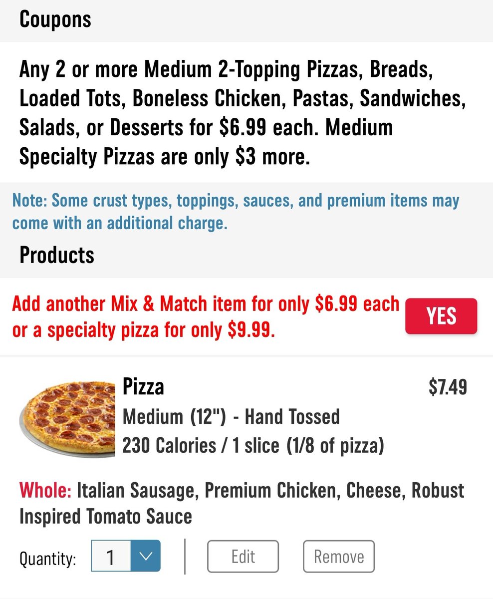 LordXerxesNJ's tweet photo. @dominos - Trying to use the coupon on your app. Am I missing something here? Coupon says the pizza should be $6.99, right? https://t.co/wSWr6Bm2fx