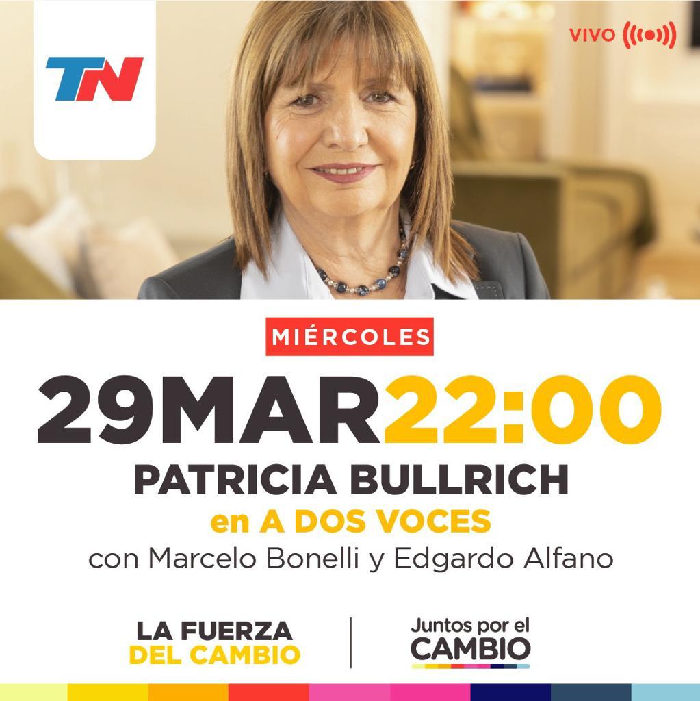Esta noche en @todonoticias #a2Voces la futura presidente de la Nación @PatoBullrich 
22 hs 
Agendalo!
#PatoVasASerPresidente 
#Bullrich2023 
#Bullrichmanía