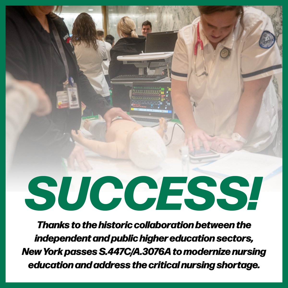 On Monday, the NYS Legislature passed legislation to help address the shortage of 40,000 nurses New York State is expected to face by 2030. CICU, @SUNY & @CUNY worked closely together to help lead the way. #NYnursingprograms #nynurses #highereducation #leadingtheway