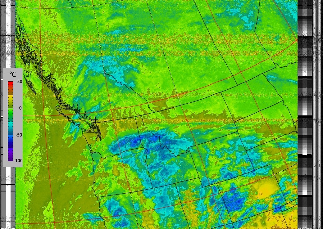 PeterVogel's tweet photo. NOAA-18 images produced moments ago. Received via radio signal and processed here in Vancouver. Another fine day here. The inclement weather has skirted to the south of BC. #BCstorm @RyanVoutilainen @BCWeather101 @ChuckDalldorf https://t.co/SDHY1Xqzb0