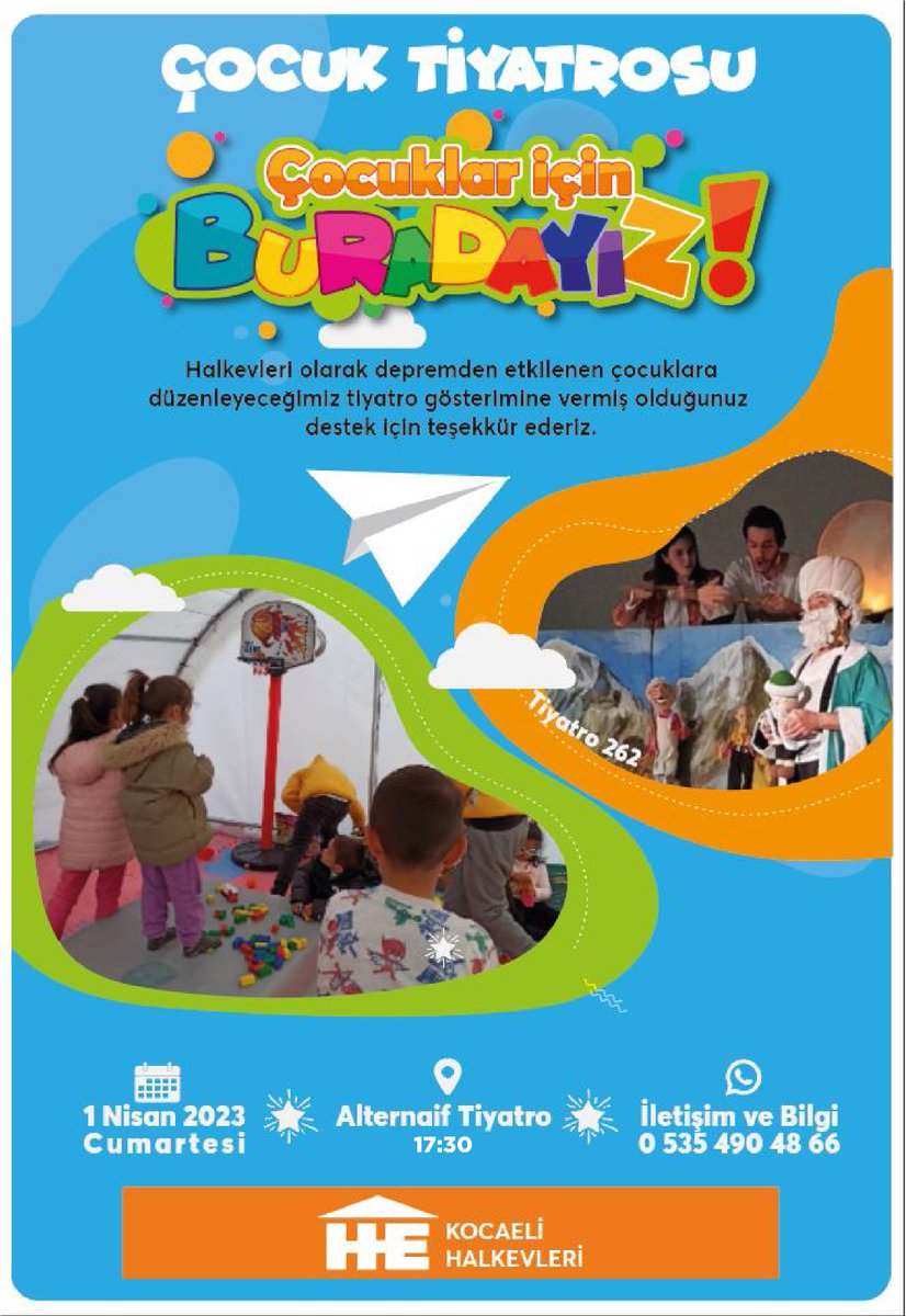 HeKocaeli's tweet photo. 1Nisan Cumartesi Saat 17.30'daki ücretsiz oyunumuza tüm çocuklar davetlidir... https://t.co/yEWZCC0GT2