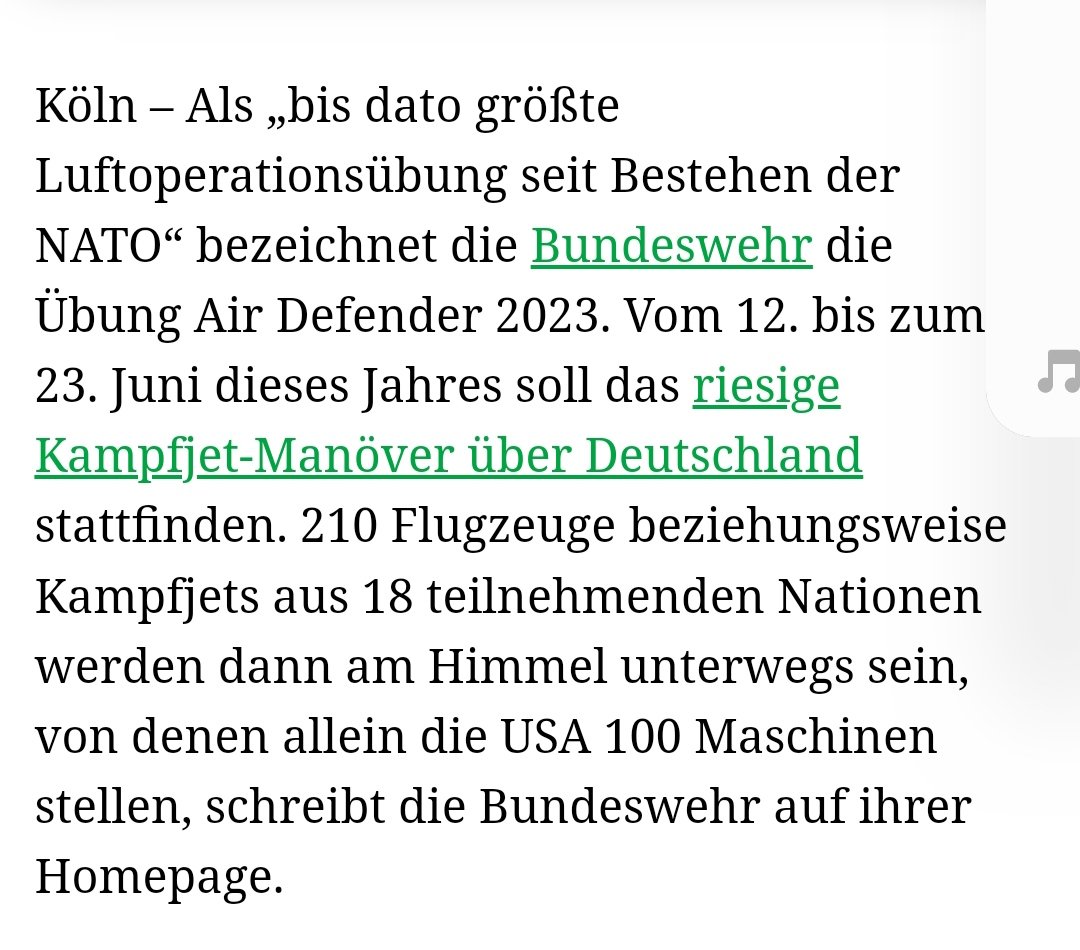 Stück für Stück werden  Rüstungskontrollmechanismen gekündigt. Das ist gefährlich weil zb beim größten #NATO Luftmanöver #Airdefender  Juni im Juni 2023 eine Bedrohungssituation und mutmaßlicher Erst- oder Gegenschlag entstehen kann. <a href="/nuclearban/">ICAN</a> <a href="/abruesten_jetzt/">abrüsten statt aufrüsten</a> <a href="/NetzwerkFrieden/">Friedenskooperative</a>