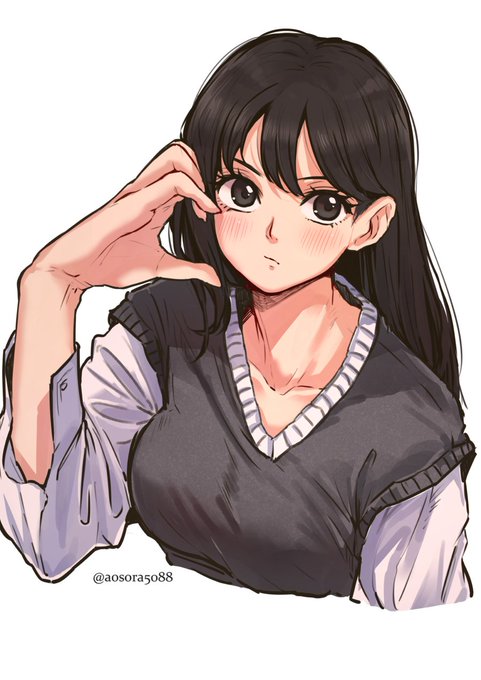 #イラスト練習   黒髪女子 