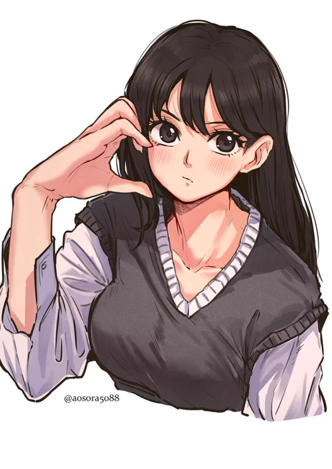 #イラスト練習   黒髪女子 