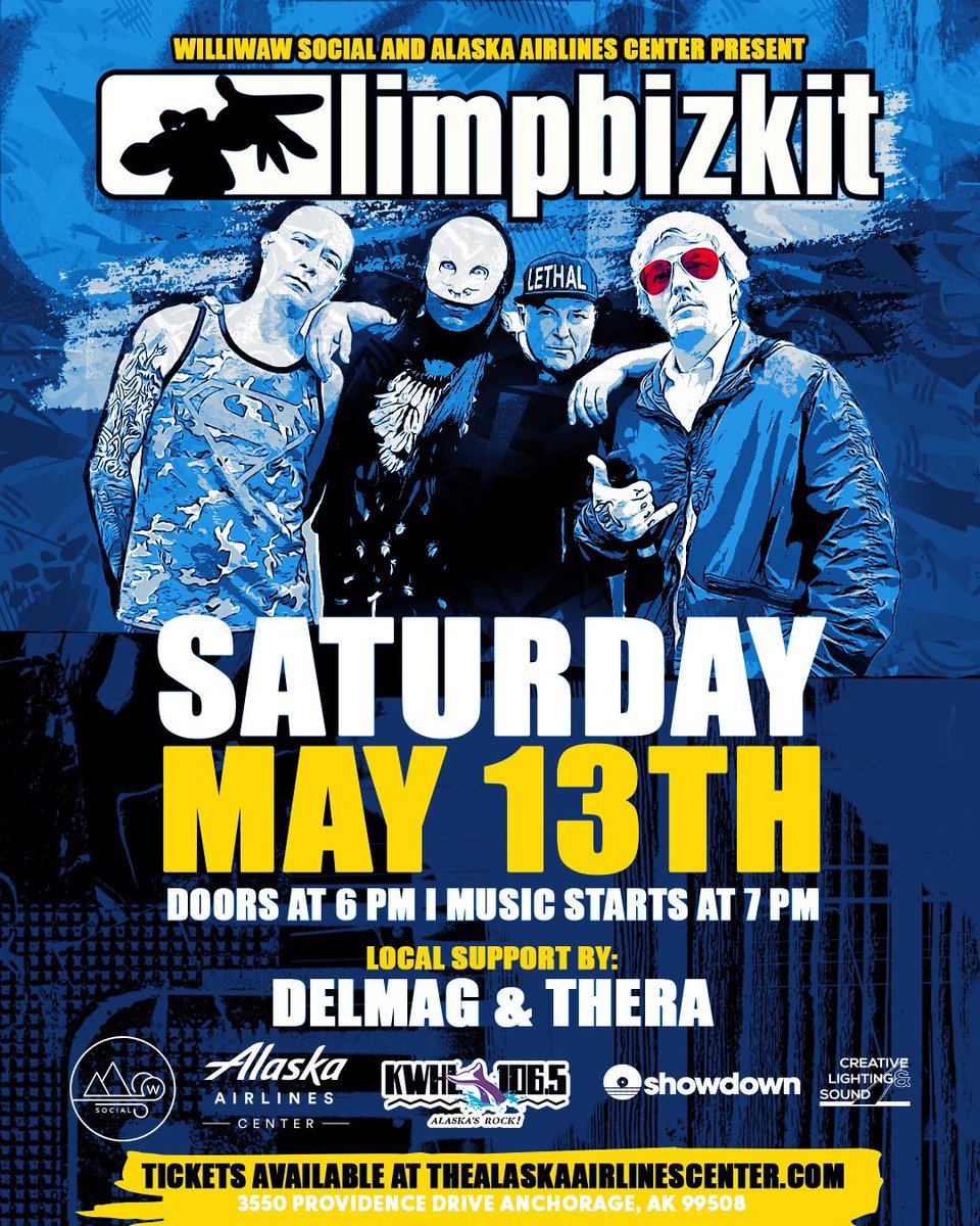 tayytarantino's tweet photo. May 12th!!! Anchorage, Alaska w/ @limpbizkit @freddurst @djlethal  Get your tickets 🏄🏾‍♂️🔥🔥🔥🔥 @WilliwawSocial @AKAirCenter https://t.co/Ab8ckkDhJl