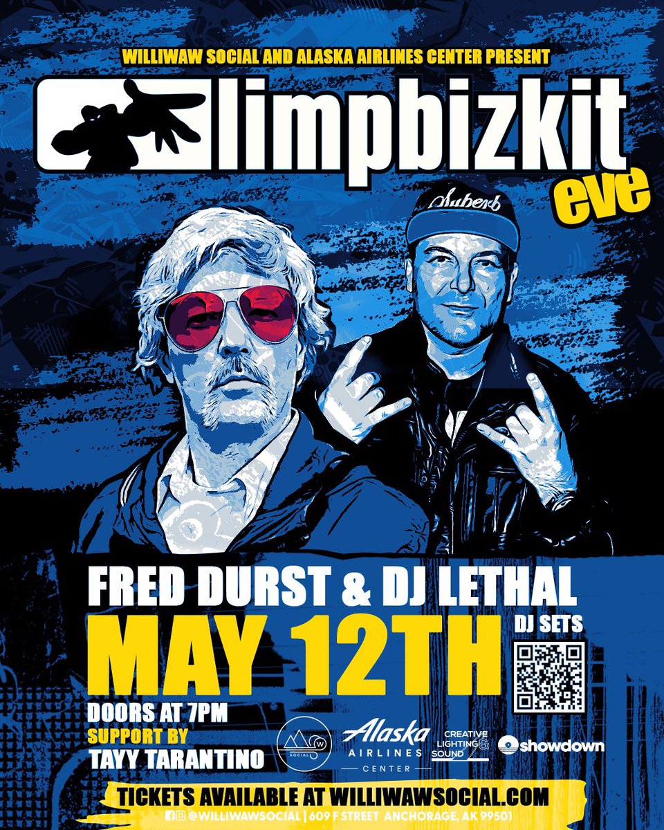 tayytarantino's tweet photo. May 12th!!! Anchorage, Alaska w/ @limpbizkit @freddurst @djlethal  Get your tickets 🏄🏾‍♂️🔥🔥🔥🔥 @WilliwawSocial @AKAirCenter https://t.co/Ab8ckkDhJl