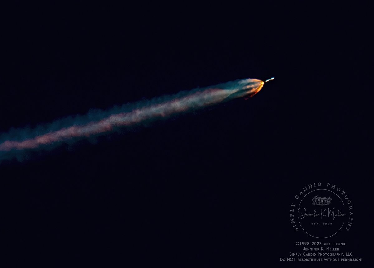 MaelstromMom's tweet photo. SES18 &amp; SES19 on March 17, 2023 with a payload of #starlink satellites for #SpaceX taken with on my Nikon D7500 w/ a Sigma 60-600mm Sports Lens. Images range from 100 miles downrange to 2500 miles downrange (engine separation) #rockets #capecanaveral #pictureoftheday #nasa #cool https://t.co/dqZRt1v5Z9