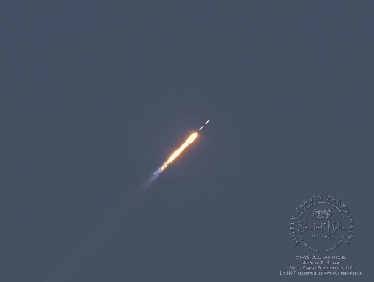 MaelstromMom's tweet photo. SES18 &amp; SES19 on March 17, 2023 with a payload of #starlink satellites for #SpaceX taken with on my Nikon D7500 w/ a Sigma 60-600mm Sports Lens. Images range from 100 miles downrange to 2500 miles downrange (engine separation) #rockets #capecanaveral #pictureoftheday #nasa #cool https://t.co/dqZRt1v5Z9