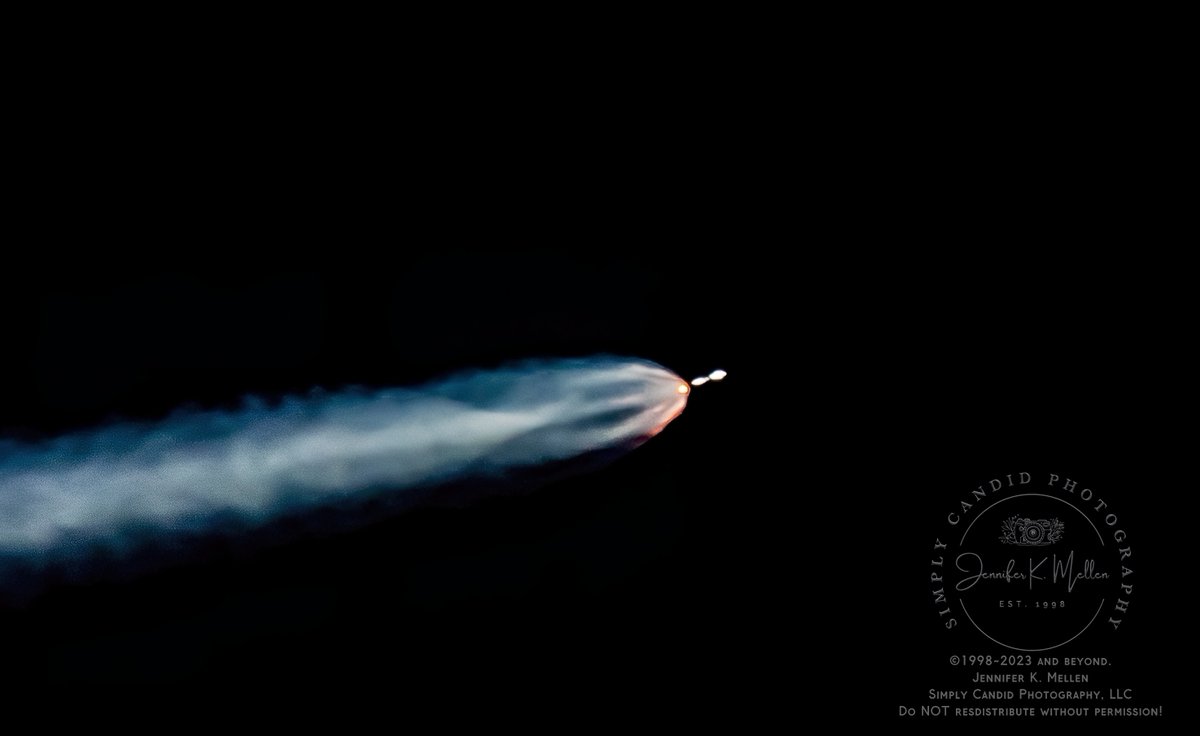 MaelstromMom's tweet photo. SES18 &amp; SES19 on March 17, 2023 with a payload of #starlink satellites for #SpaceX taken with on my Nikon D7500 w/ a Sigma 60-600mm Sports Lens. Images range from 100 miles downrange to 2500 miles downrange (engine separation) #rockets #capecanaveral #pictureoftheday #nasa #cool https://t.co/dqZRt1v5Z9