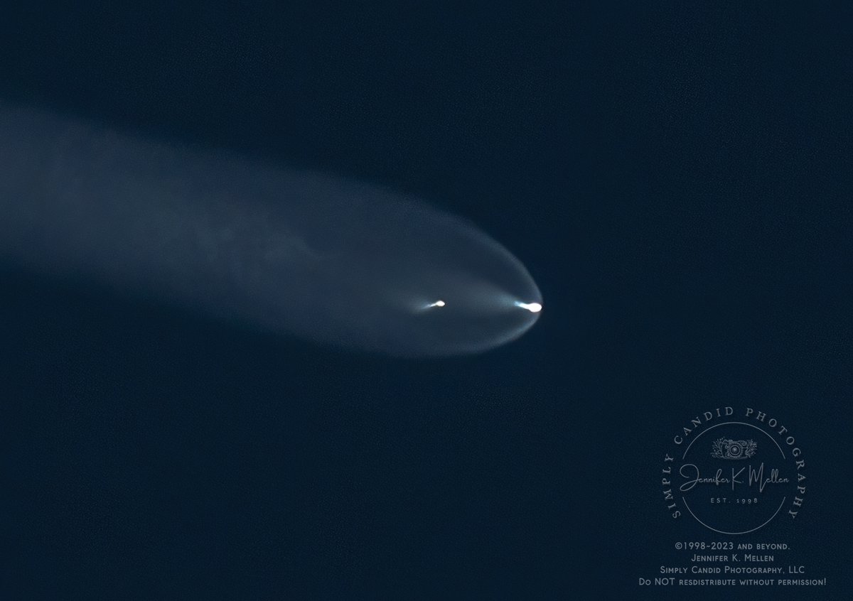MaelstromMom's tweet photo. SES18 &amp; SES19 on March 17, 2023 with a payload of #starlink satellites for #SpaceX taken with on my Nikon D7500 w/ a Sigma 60-600mm Sports Lens. Images range from 100 miles downrange to 2500 miles downrange (engine separation) #rockets #capecanaveral #pictureoftheday #nasa #cool https://t.co/dqZRt1v5Z9