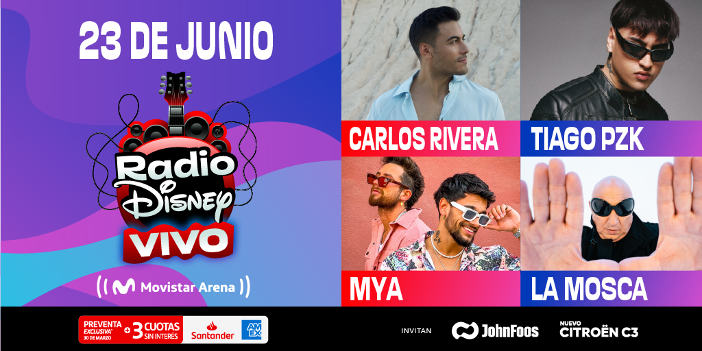 MovistarArenaAR's tweet photo. ¡Finalmente llegó el día!🎤🤟

Nos vemos el 23.06 para disfrutar de una noche diferente con @_CarlosRivera  @tiagopzk  @mya_musica y @LaMoscaOficial + muchas sorpresas ✨

💳 Preventa con tarjetas Santander AMEX a partir del 30.03 en https://t.co/CNrPN4Pe8O

🎫 Vta Gral 03.04 https://t.co/bVLkfzhI32