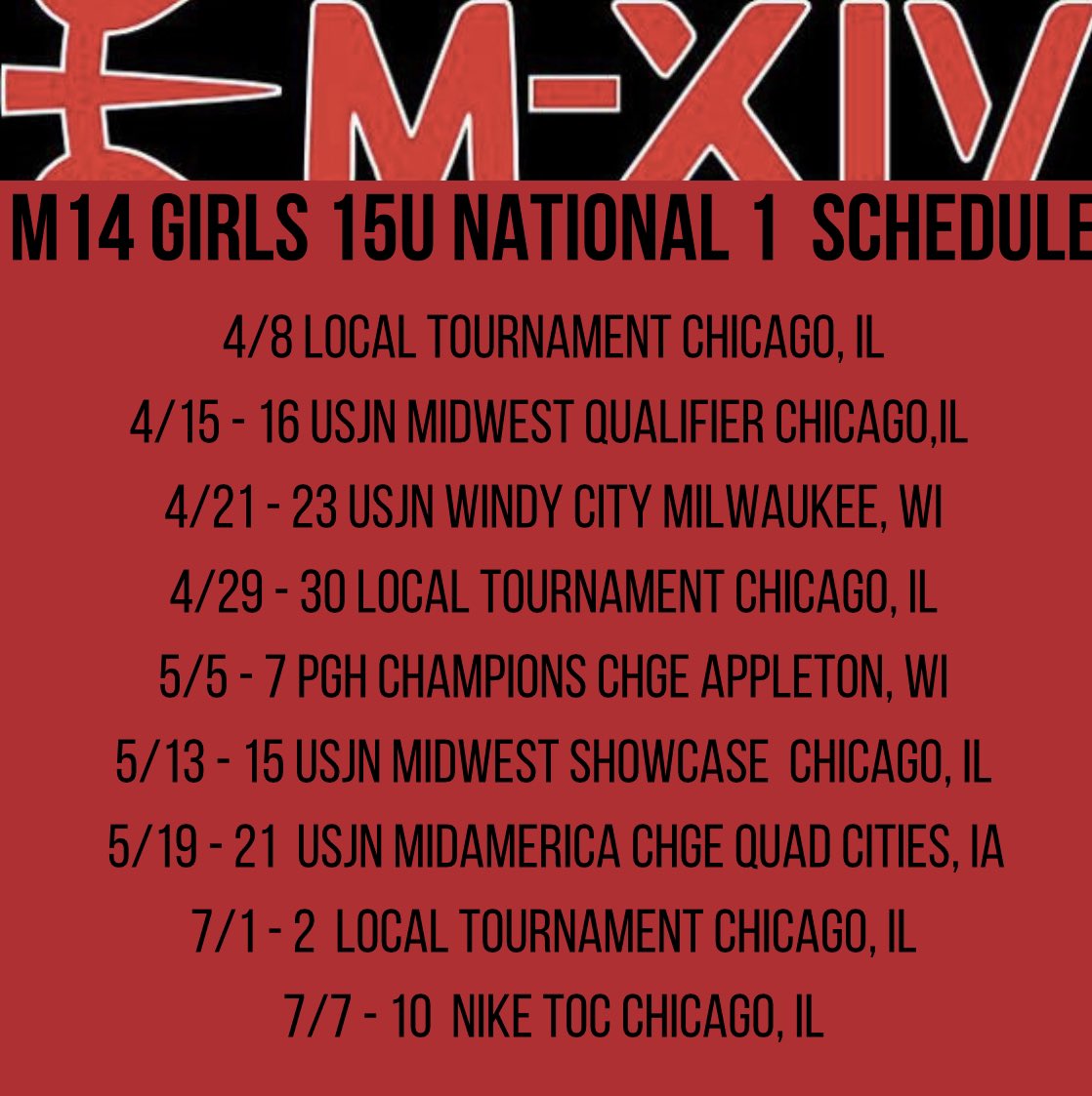 Check out the M-XIV 15U National 1 schedule!