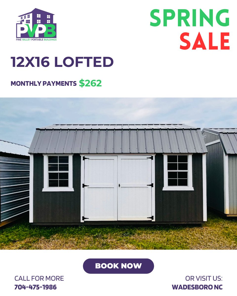 PVPB_Portable's tweet photo. Spring cleaning just got easier.Upgrade your storage game with our 12x16 lofted building with electrical and a 3 tier shelf. 
https://t.co/oaKbYQw4Gc
1135 Holly St,Wadesboro NC
 704-475-1986
#pinevalleyportablebuildings #SpringSale #Sales #pvpb #sheshed #cabin #storagesolutions https://t.co/oPKMzvzBxm