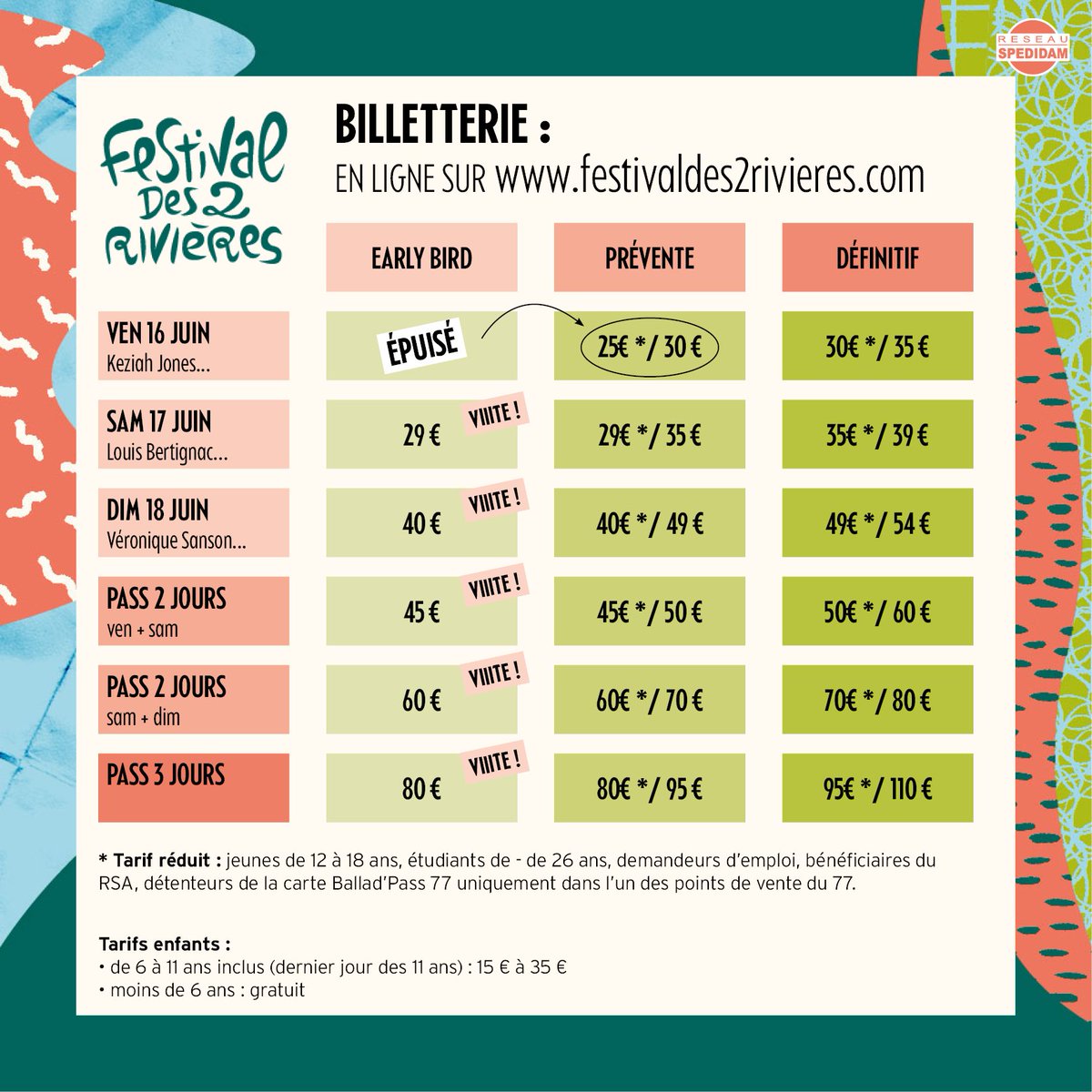 Ça va viiite !! Dépêchez vous pour profiter des meilleurs tarifs 
#festivaldes2rivieres #lafertesousjouarre #keziahjones  #louisbertignac #veroniquesanson