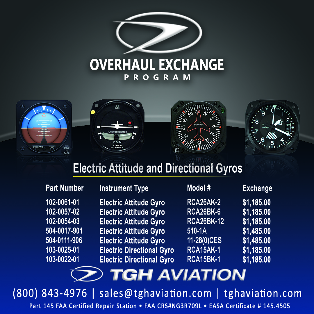 In addition to the 102-0061-01, we at TGH have an extensive list of Overhaul Exchange instruments in stock and ready to ship! To see a longer list of Electric Attitude and Directional Gyros available, visit our website: bit.ly/37jNoNq or call us at (800) 843-4976 #OHE
