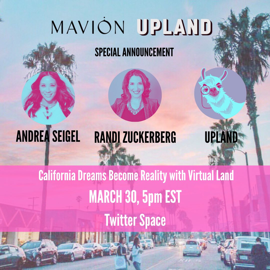 MAVIONworld's tweet photo. Join us ⚡️💛

We’re talking about the future of virtual land. A whole new world of opportunities and why affordable access is so important. 

Big news to be announced with our friends @UplandMe and @randizuckerberg 

https://t.co/Rt9u9whtcG https://t.co/JiHuyvOFuQ
